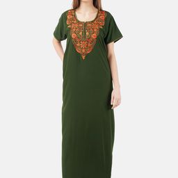 KOI SLEEPWEAR Olive Green Embroidered Lissybissy Cotton Nightdress-image-96