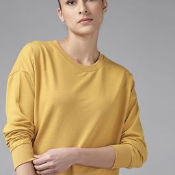 Roadster Women Mustard Yellow Drop-Shoulder Sleeves Solid Sweatshirt-image-24