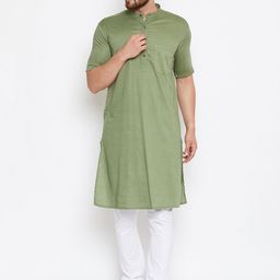 even Men Green Solid Linen Straight Kurta-image-38
