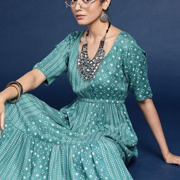 Taavi Geometric Printed A-Line Bindu Kurta-19