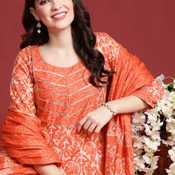Anouk Women Floral Printed Regular Gotta Patti Pure Cotton Kurta with Trousers & Dupatta-picture-14