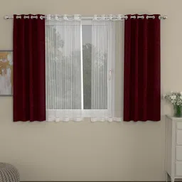 ROSARA HOME Maroon & White Set of 4 Window Curtains-image-58