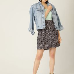 MANGO Women Navy Blue & Off-White Printed A-line Skirt-image-29