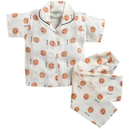 Wish Karo Girls White & Peach-Coloured Printed Night suit-image-34