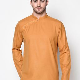 TABARD Men Mustard Yellow Solid Cotton Kurta-15