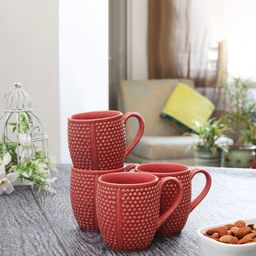 MIAH Decor Red Set of 4 Textured Stoneware Cups-image-37