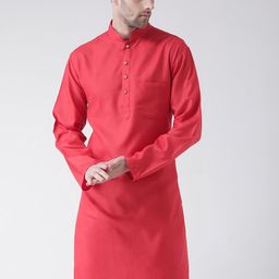 SG LEMAN Men Red Solid Pure Cotton Straight Kurta-44