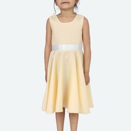 Samsara Couture Girls Beige & Silver-Coloured Solid Fit and Flare Silk Dress-image-27