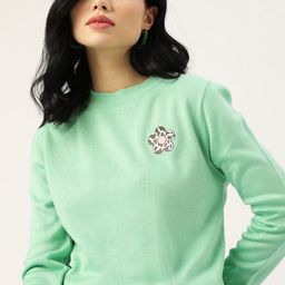 DressBerry Women Green Solid Acrylic Sweater With Patchwork Detail-image-76
