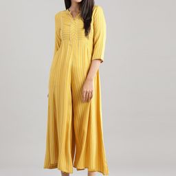 AURELIA Women Yellow & White Striped Basic Jumpsuit-image-43