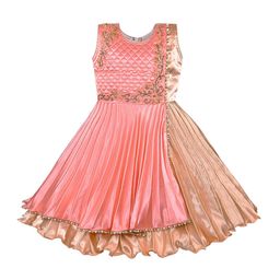Wish Karo Girls Peach Coloured Embellished Pleated Dress-image-70