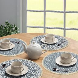 Saral Home Set of 4 Grey & White Woven Ethnic Motifs Sustainable Table Placemats-32
