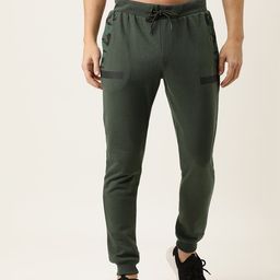 Flying Machine Men Olive Green Solid Joggers with Printed Detailing-image-14
