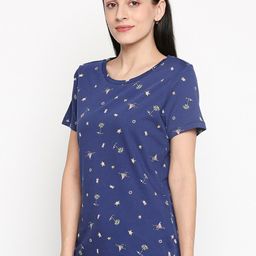 Honey by Pantaloons Women Blue Printed Round Neck Cotton Pure Cotton T-shirt-picture-37