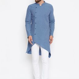 even Men Blue Striped Asymmetric Straight Kurta-image-56