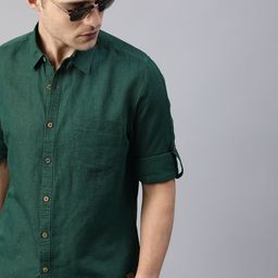 Roadster Men Green Regular Fit Solid Sustainable Cotton Linen Shirt-image-53