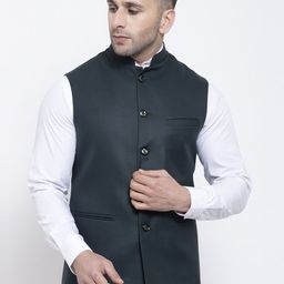 Badoliya & Sons Men Black Solid Woven Nehru Jacket-image-65