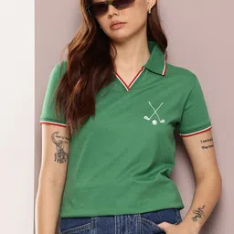 DILLINGER Women's Regular Fit Badge Embroidery Polo Tshirt-image-6
