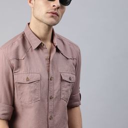 Roadster Men Mauve Regular Fit Solid Sustainable Cotton Linen Casual Shirt-picture-15