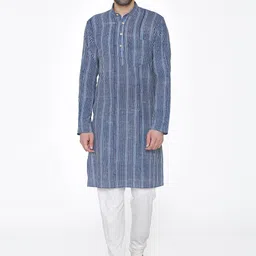 Wintage Men Blue & White Striped Kurta with Pyjamas-picture-32
