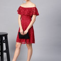 STREET 9 Red Lace Layered Fit & Flare Dress-image-17