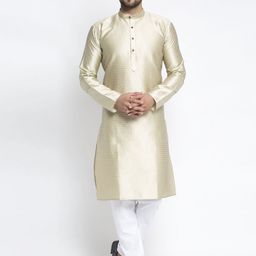 Jompers Men Beige & White Self Design Kurta with Churidar-picture-45
