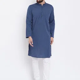 even Men Blue Striped Straight Kurta-image-59