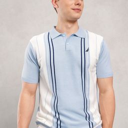 Nautica Men Striped Polo Collar Pure Cotton Casual Shirt-50