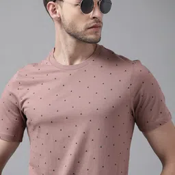 Roadster Men Mauve Printed Pure Cotton T-shirt-image-57