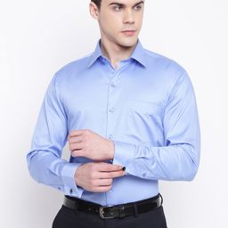 Hancock Men Blue Solid French Cuff Satin Slim Fit Pure Cotton Formal Shirt-picture-20