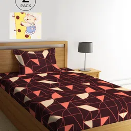 KLOTTHE Maroon & White Geometric 210 TC Polycotton 2 Single Bedsheet with 2 Pillow Covers-10