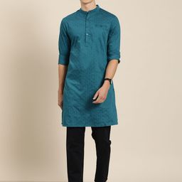 HERE&NOW Men Woven Design Mandarin Collar Kurta-image-40