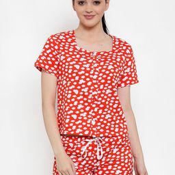 Claura Women Orange & White Printed Night suit-image-66