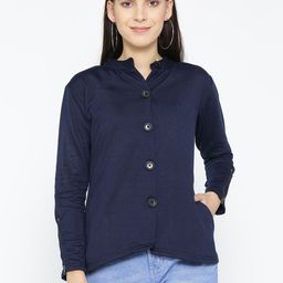 Belle Fille Women Navy Blue Solid Tailored Jacket-image-74