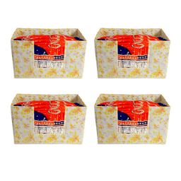 Kuber Industries Set Of 4 Off- White & Yellow Flower Printed Shirt Stacker Organisers With Handles-57