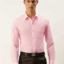 English Navy Men Pink Slim Fit Solid Formal Shirt-image-111