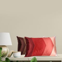 Home Set of 2 Brown & Maroon Colourblocked Rectangle Cushion Covers-21