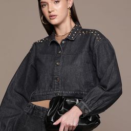 bebe Denim Daze Studded Crop Denim Jacket-image-12