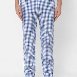 URBAN SCOTTISH Men Blue & White Checked Pure Cotton Lounge Pants-image-15