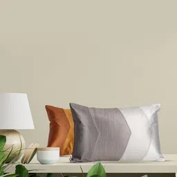 Home Unisex Mustard Colourblocked printed and Embroidered Cushion Covers-21