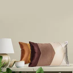 Home Mustard & Brown Set of 2 Colourblocked Rectangle Cushion Covers-38