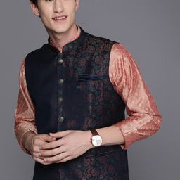 Manyavar Men Navy Blue & Maroon Printed Nehru Jacket-44