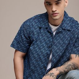 Roadster Men Printed Cuban Collar Relaxed Fit Pure Cotton Casual Shirt-image-14