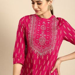 Anouk Women Pink Ethnic Motifs Printed Thread Work Kurta-image-28
