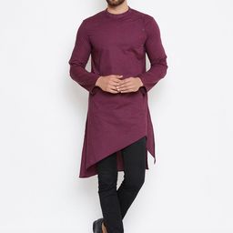 even Men Maroon Printed Straight Asymmetric Kurta-image-73