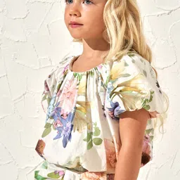 Angel & Rocket Girls Floral Print Puff Sleeve Cotton Top-picture-57