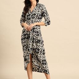 MABISH by Sonal Jain Ethnic Motifs Printed Gathered Detail Wrap Midi Dress-43