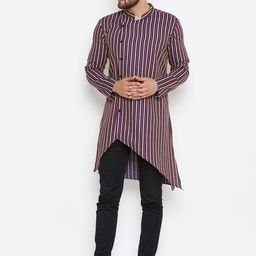 even Men Maroon & Navy Blue Striped Straight Kurta-picture-27