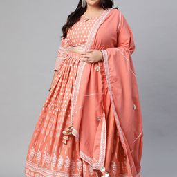 Divena Plus Size Peach-Coloured Printed Ready to Wear Lehenga & Blouse with Dupatta-picture-7