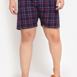 plusS Men Navy Blue & Red Checked Pure Cotton Boxer MBX208E-6